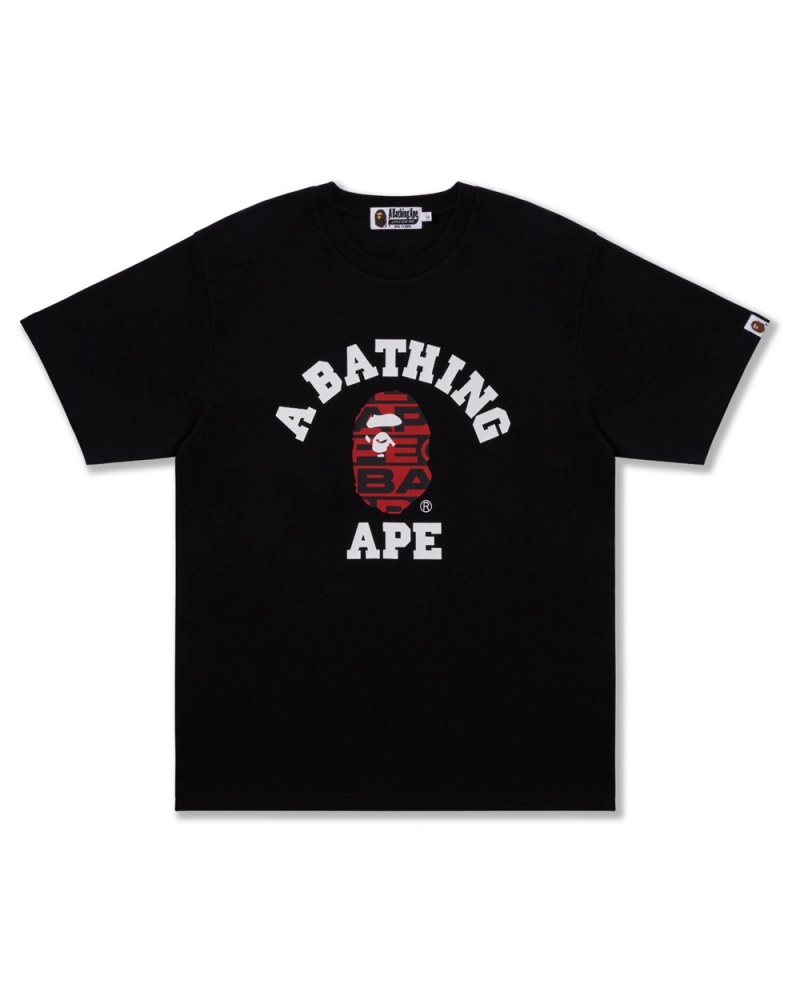 T Shirts Bape Lux Sport Pattern College Noir Homme | VFF-48810450